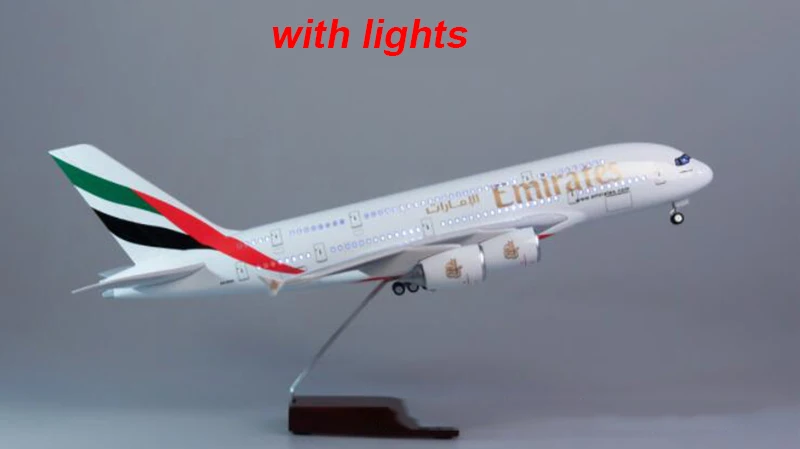 1/160 масштаб 45,5 см модель самолета Airbus A380 EMIRATES модель самолета с подсветкой и колесом литая под давлением пластиковая полимерная игрушка самолет