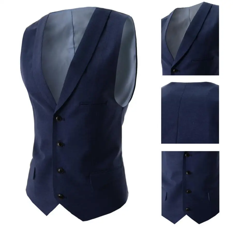 Navy Blue Suit Vest Singest Breasted Buttons Designer Waistcoats Men