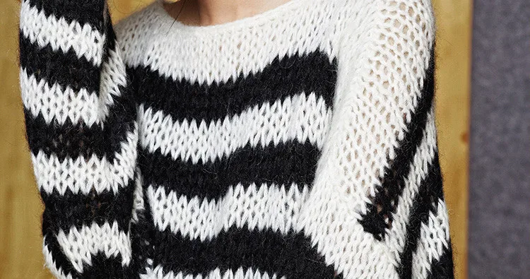 100% шерстяной, ручной работы тонкий вязаный женский модный Oneck полосатый свитер пуловер оптом по индивидуальному заказу