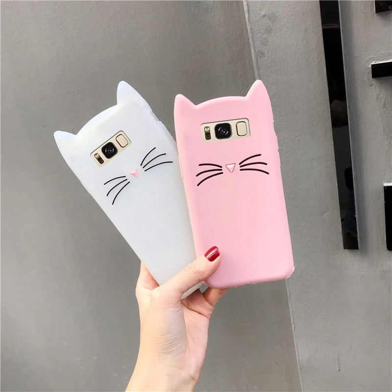 3D Cute Cat Case For Samsung Galaxy S9 S8 S7 S6 S5 Edge Plus Cover Soft Cartoon Silicone Case For Samsung Galaxy Note 9 8 Case (2)