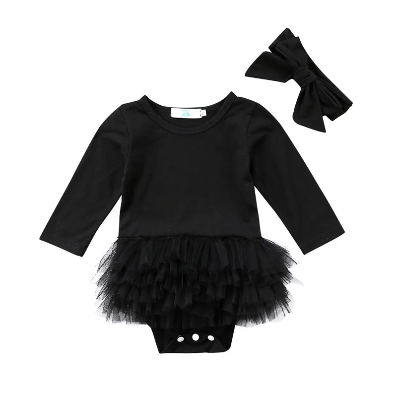 Toddler Newborn Baby Girl Bodysuits Black Spring Long Sleeve Lace Round