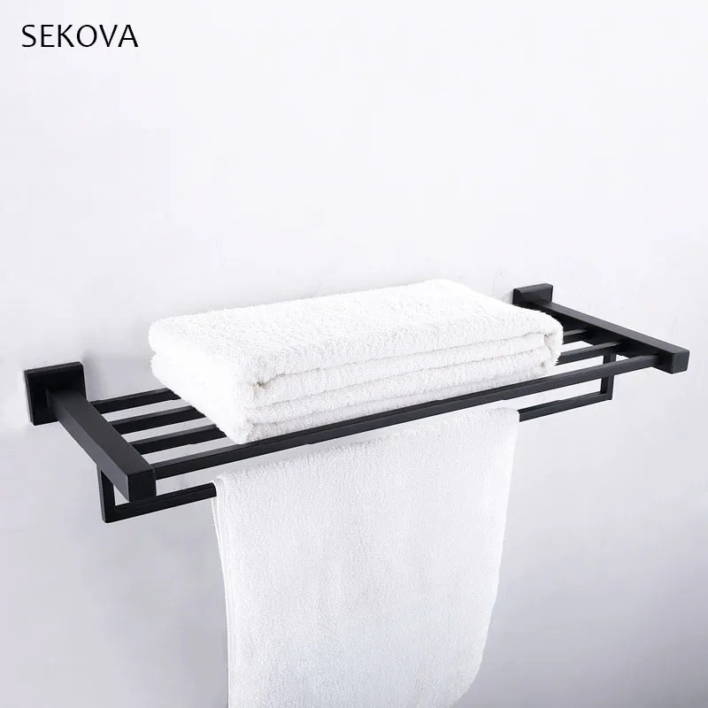 

Bathroom Accessories Matte Black Stainless Steel Towel Rack