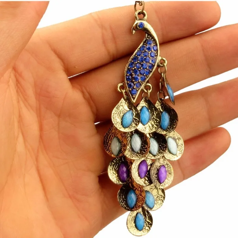 Turbosun Vintage Peacock Pendant Earrings Crystal Rhinestone Metal Fringe Long Women Fashion Jewelry Accessories | Украшения и