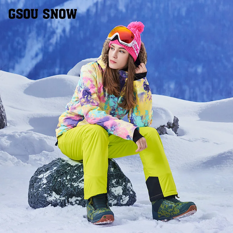 Новый лыжный костюм Gsou snow с одним и двойным воротником теплый ветрозащитный