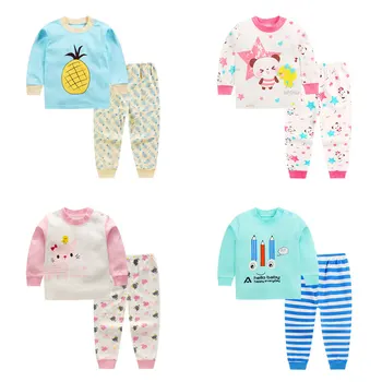 

[2Pcs/Lot Random Color] Cartoon Print Kids Pajamas Sets Cotton Long Sleeve Pajamas+Pants Spring Children Boys Girls Sleepwear