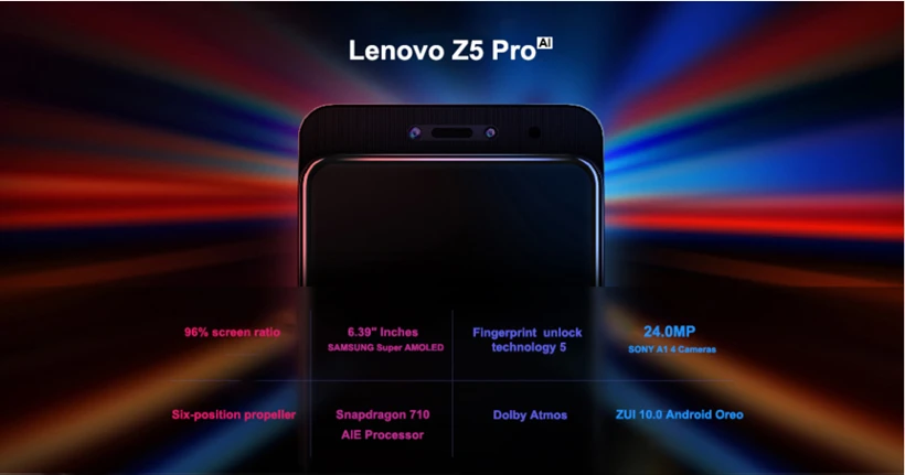 Lenovo Z5 Pro, Смартфон Snapdragon 710, Android 8,1, ZUI 10, 4G LTF, экран 6,39 дюйма, отпечаток пальца, 4 камеры, 3350 мА/ч, функция распознавания лица, NFC