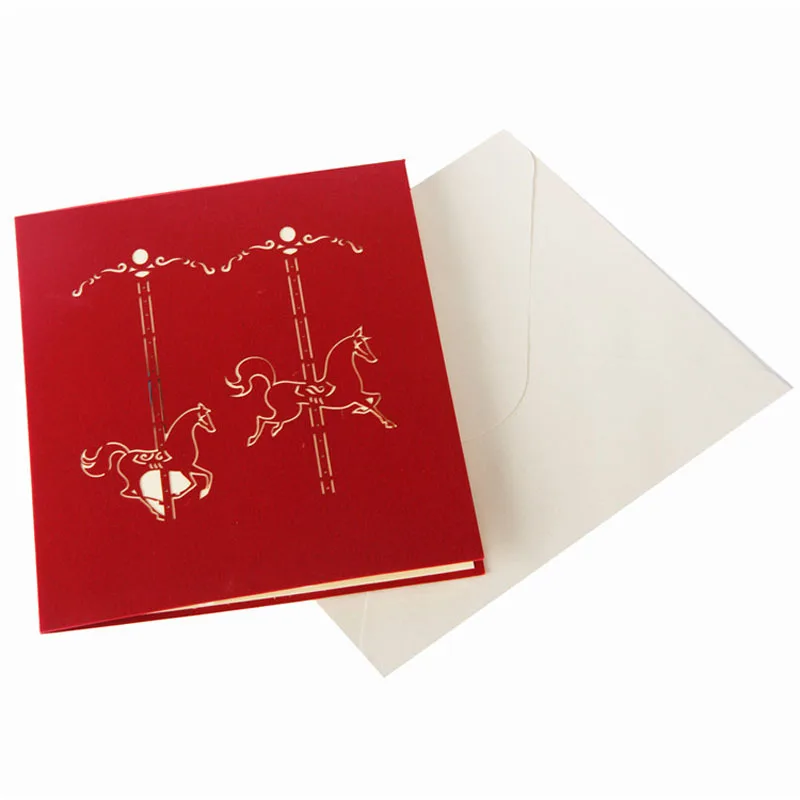  3D Laser Cut Handmade Carving Merry-go-round Whirligig Shape Paper Invitation Greeting Card PostCar - 32793791312