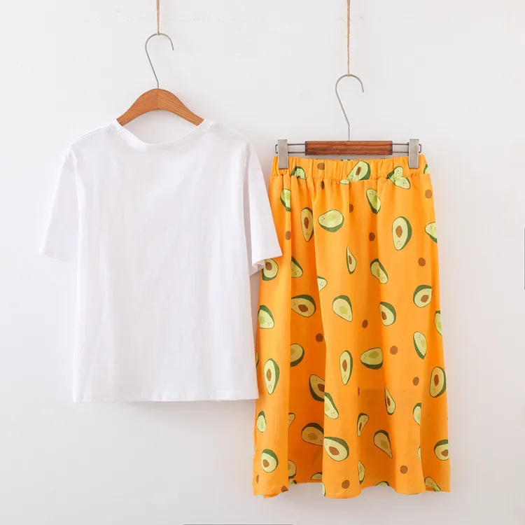 Merry Pretty Summer New 2 Piece Sets Woman Avocado Green Cotton T-shirt+A-line Long Skirt Set Casual Women Clothing Sets