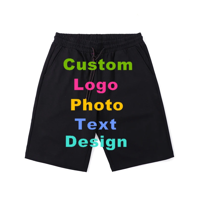 

2019 summer loose sweatpants men's half casual breathable pants custom solid black custom logo printed DIY picture man cotton