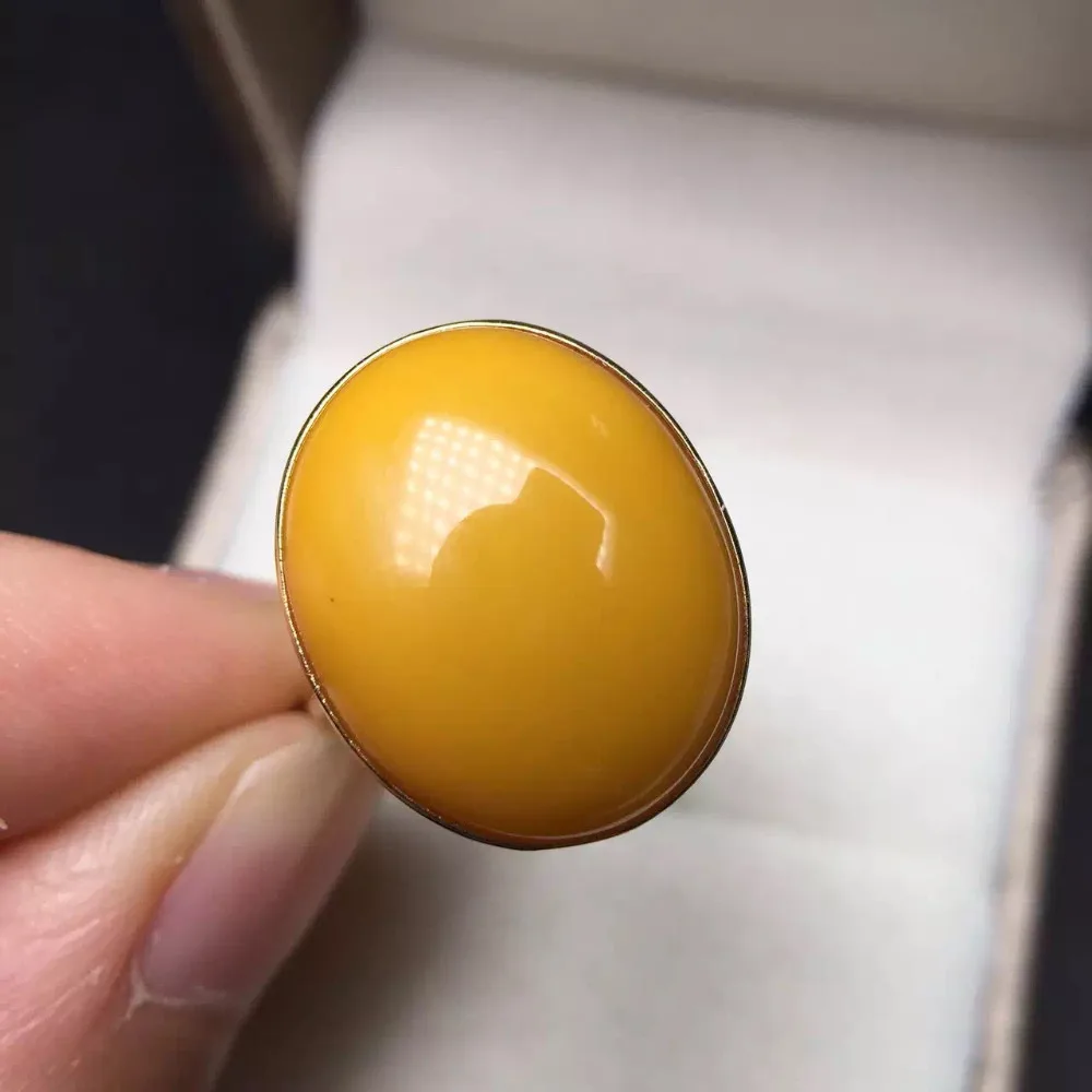 15.3*18.9mm 0.96g fine jewelry 18K gold natural the Baltic Sea beeswax ring
