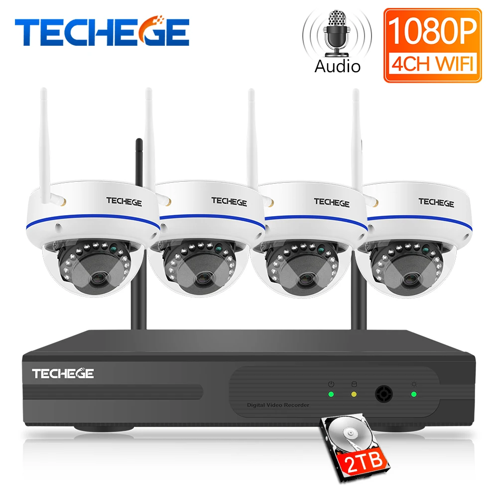 Techege 4CH 1080P H.265 Wireless NVR Kit 2.0MP Audio Record Email Alert Vandalproof IP Camera Security Video Surveillance System Techege 4CH 1080P H.265 Wireless NVR Kit 2.0MP Audio Record Email Alert Vandalproof IP Camera Security Video Surveillance System
