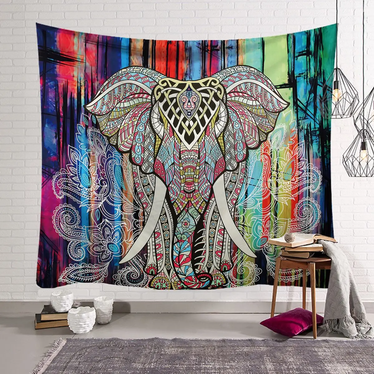 Настенный Ковер с изображением индийского слона, коврик для йоги, домашний декор для спальни, мандала, полиэстер, 150*150 см, квадратный гобелен