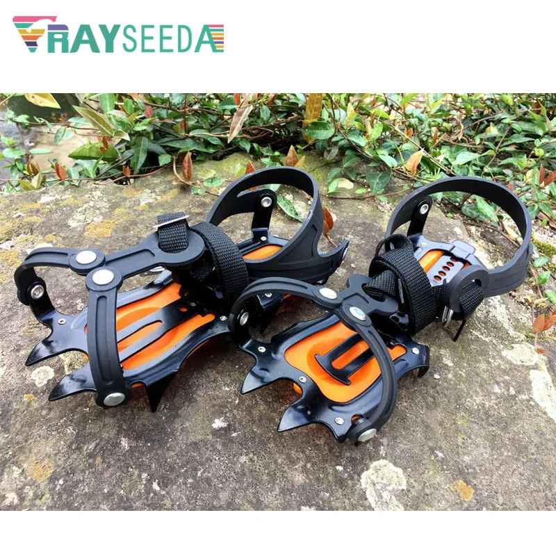 Rayseeda 1 pair Professional Antislip Climbing Ice Crampons High Strength Manganese Steel 10 Teeth Claws Climbing Cleats Gripper Rayseeda 1 pair Professional Antislip Climbing Ice Crampons High Strength Manganese Steel 10 Teeth Claws Climbing Cleats Gripper