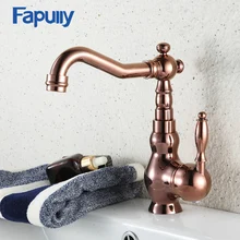 Fapully Luxury Rose Gold Copper Bathroom Sink Basin Faucet Dual Cross Handle Cold Water Single Hole Mixer Tap Deck Mount Fapully Luxury Rose Gold Copper Bathroom Sink Basin Faucet Dual Cross Handle Cold Water Single Hole Mixer Tap Deck Mount