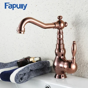 

Fapully Luxury Rose Gold Copper Bathroom Sink Basin Faucet Dual Cross Handle Cold Water Single Hole Mixer Tap Deck Mount