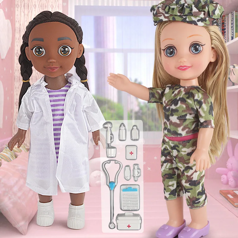 

Electric Music Doll Toys Dress Up Set Girls Fashion Dolls with 3D Real Eyes, Black Doctor Girl Dolls and White Female Navy Dolls