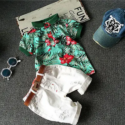 

Summer 2pcs Toddler Kids Baby Boy Flower T-shirt Tops+ Short Pants Outfits Clothing Set Wholesale