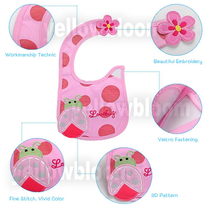 9pcs/set Baby Girl Boy Feeding Bibs Waterproof Apron Cartoon Towel Kids Toddler Dinner baberos Bandanas Burp Cloths 6