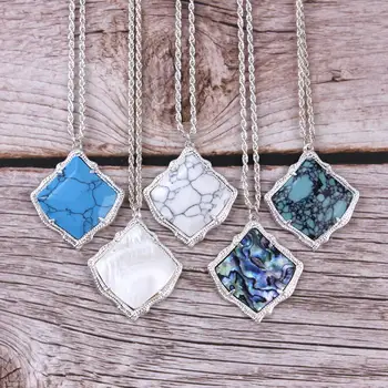 

ZWPON Fashion KS Kyrie Fan Shape Rose Gold Abalone Necklace Famous Brand Jewelry Square Shell Necklace Wholesale