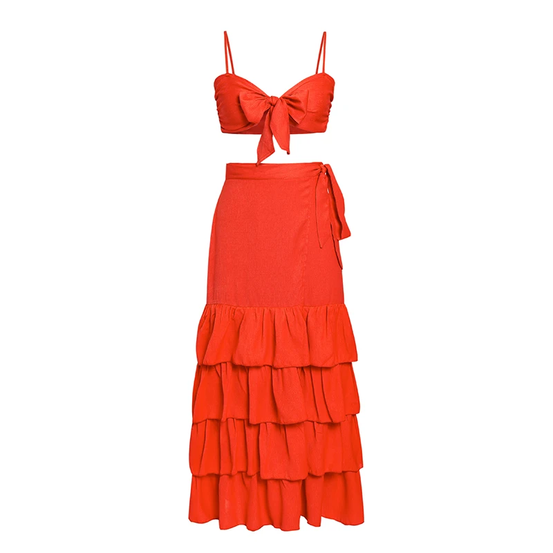 red two piece maxi dress