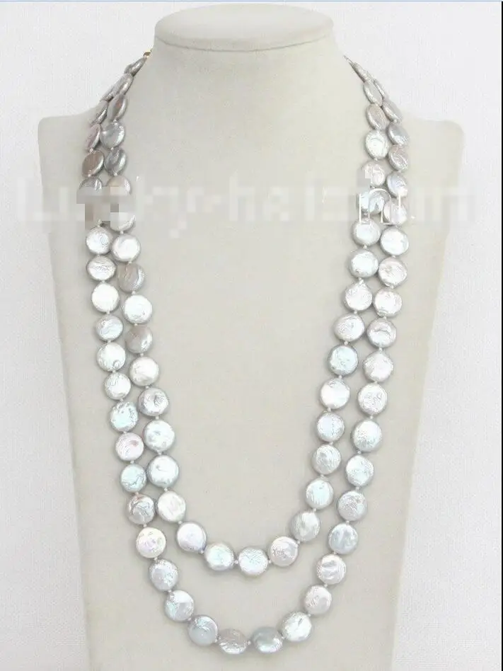 

FREE SHIPPING>>>@@ > Hot sale new Style >>>>>length 48" 12mm coin fastener gray freshwater pearls necklace j10381