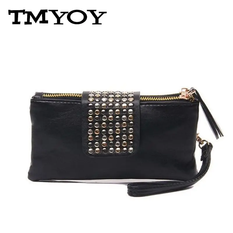 

TMYOY Rivet Envelope Clutch Women Designer Leather Wallets Handbag Black Evening Bags Ladies Party Vintage Coin Purse JK051