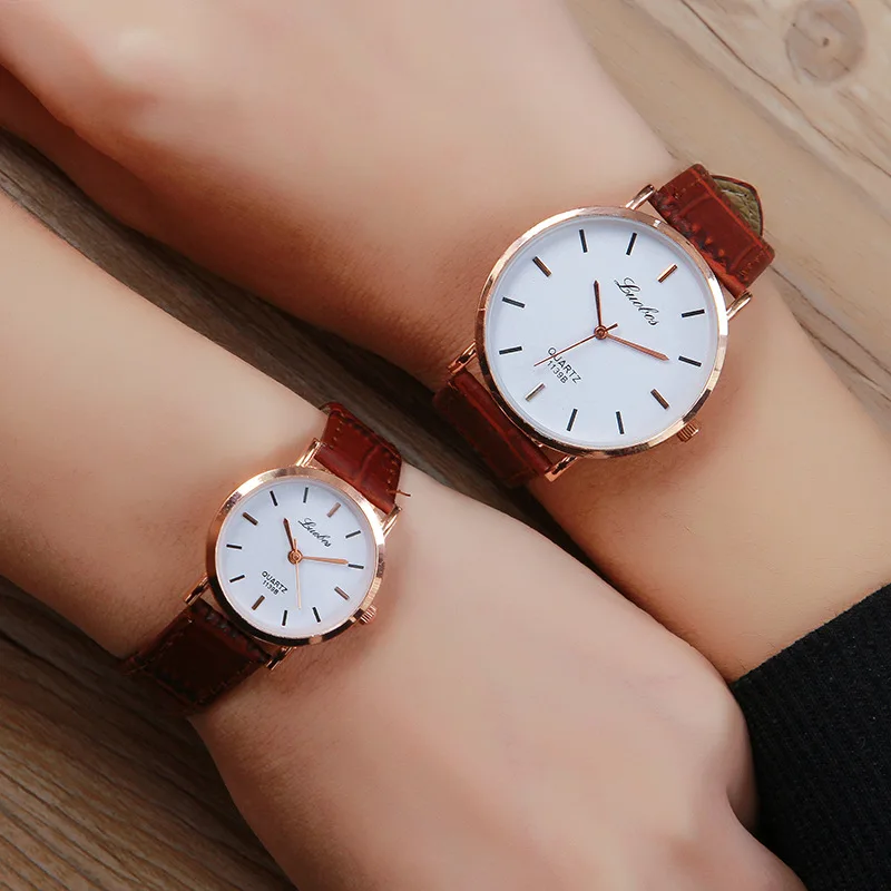 

Simple Fashion Couple Watches Men Women Design PU Leather Watch Band Quartz Watch Ladies Analog Wrist Watches for Lover VL