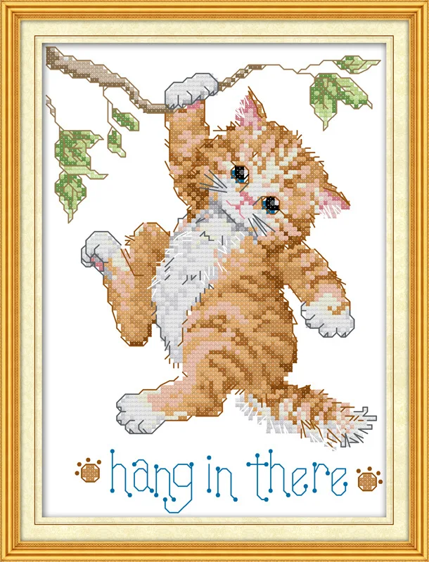 

A cat Hang in there Printed on Canvas DMC Counted Chinese Cross Stitch Kits printed Cross-stitch set Embroidery Needlework