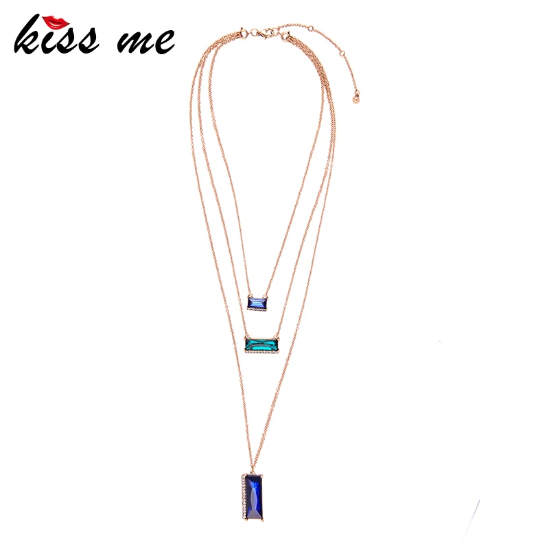 

Kiss Me Geometric Multilayer Colorful Crystal Pendant Necklace Elegant Women's Necklace Female Female Gift Accessories