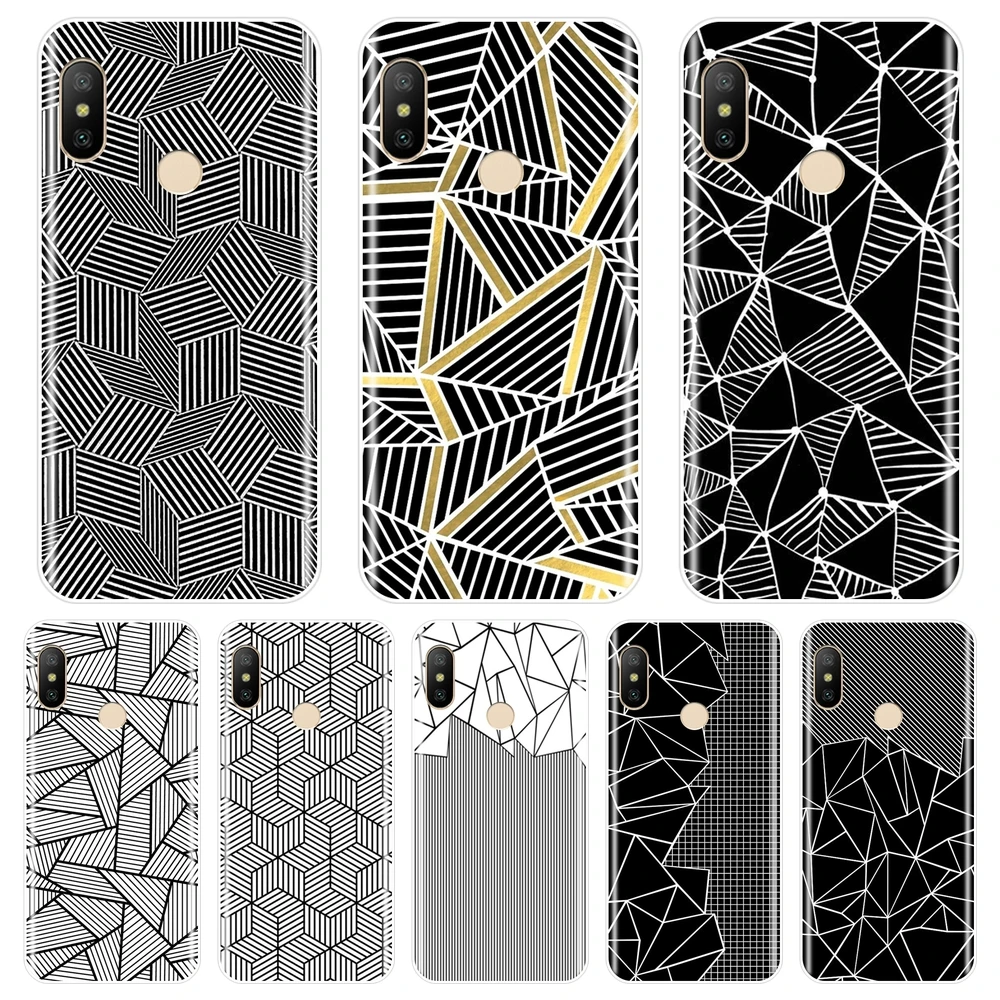 Задняя крышка для Xiaomi Mi 5 5C 5S 5X 6 6X Plus черный геометрический Мягкий силиконовый