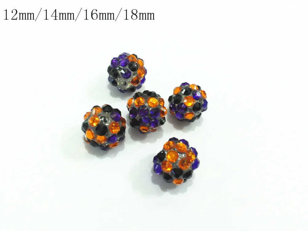 

(Choose Size First) 12mm/14mm/16mm/18mm Orange/Purple/Black Mixed Resin Rhinestone Beads