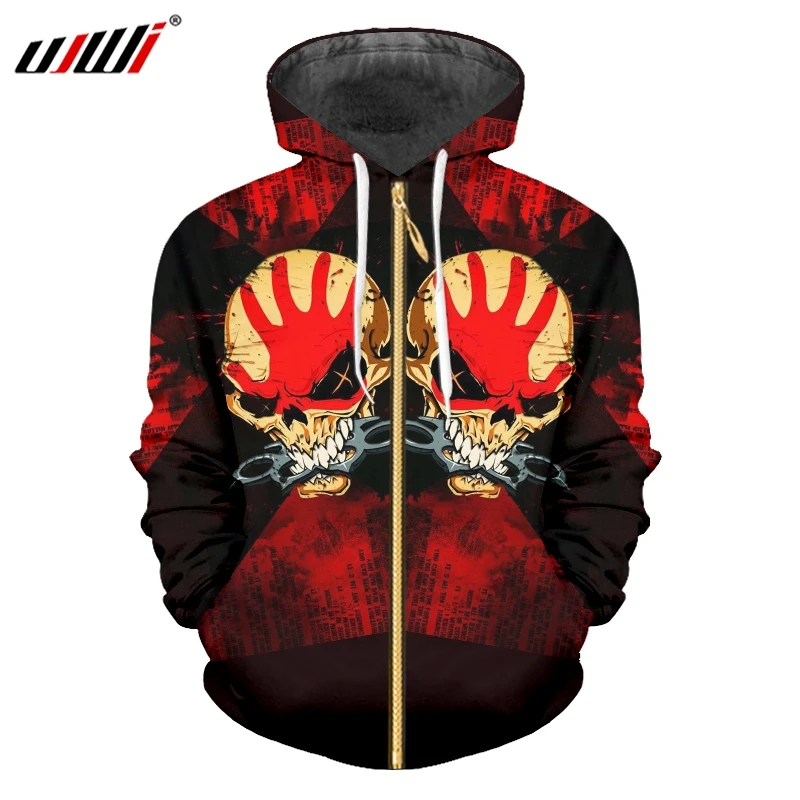 

UJWI Man Punk Rock Zip Hoodies 3D Printed Funny Handprint Skulls Zipper Coat Big Size Harajuku Mens Streetwear Free Shipping