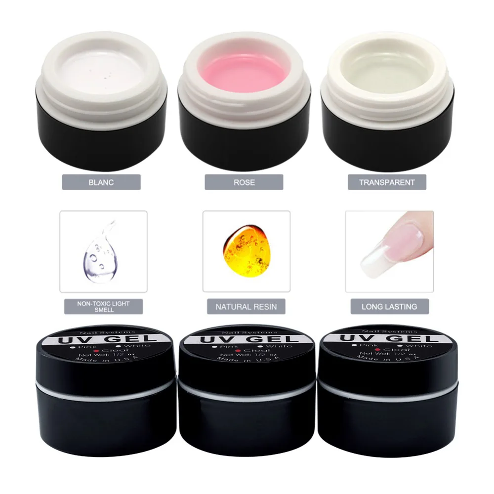 

Nail Gel crystal Pink / White / Clear UV nails transparent uv builder gel for french Art Tips Manicure set gel