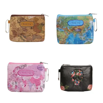 

Hot sale Zipper 3D Printed Leather Mini World Map Skull Coin Purse Pouch Women Casual Zipper Card Dollar Change Bag Case Gift