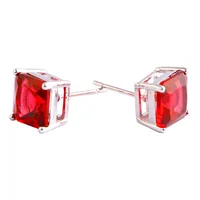 Women Earrings New Fashion Lovely Princess Cut Red Ruby Spinel  Silver Stud Earring  Jewelry Free Shipping Wholesale