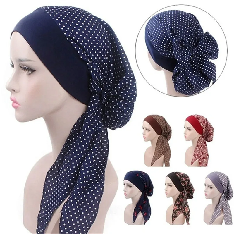 Модные женские длинные хвост головной убор Durag бандана дышащий тюрбан с цветком Головные уборы Шапки для химиотерапии аксессуары для волос