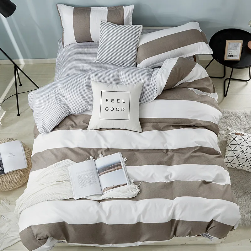 

Coffee Color Wide Stripe Pattern Bedding Sets 4pcs Geometric Pattern Bed Linings Duvet Cover Bed Sheet Pillowcases Cover Set