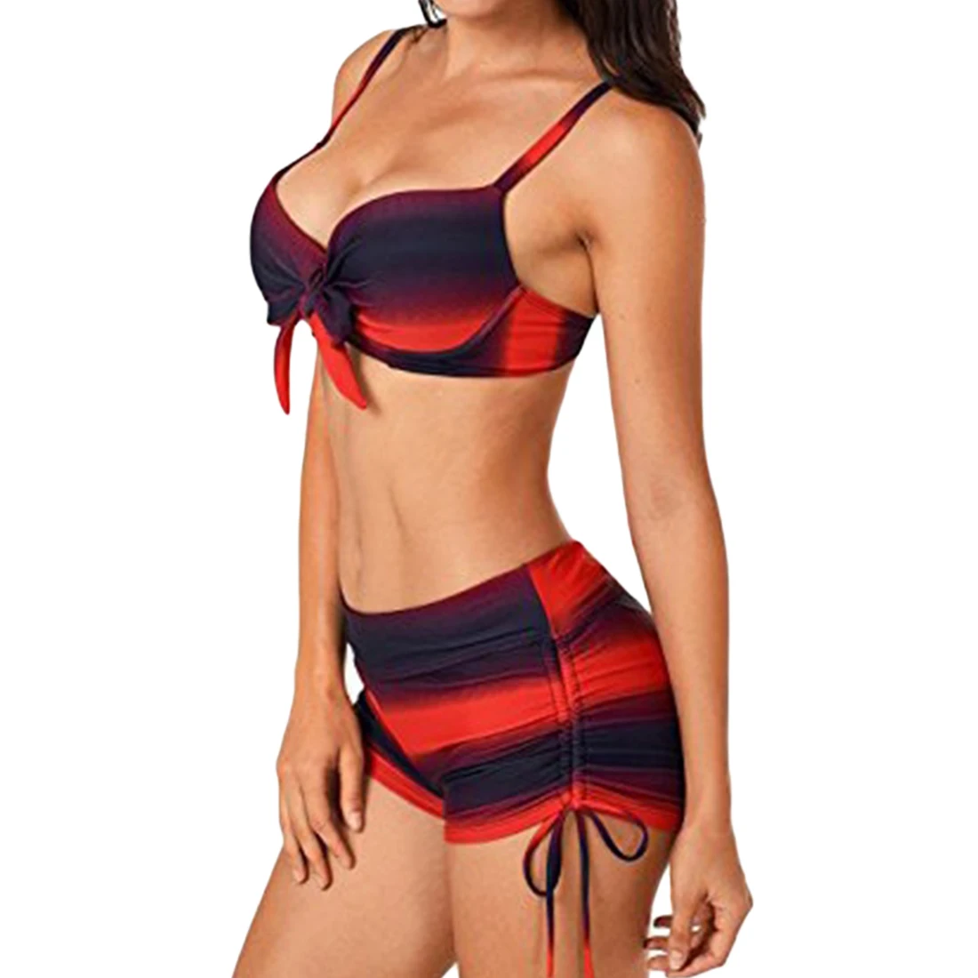 

2018 Roupa de banho Women Plus Size Two Piece Swimsuit Striped Tankini Push Up Swim Beachwear Crop Top Biquini With Short Pants