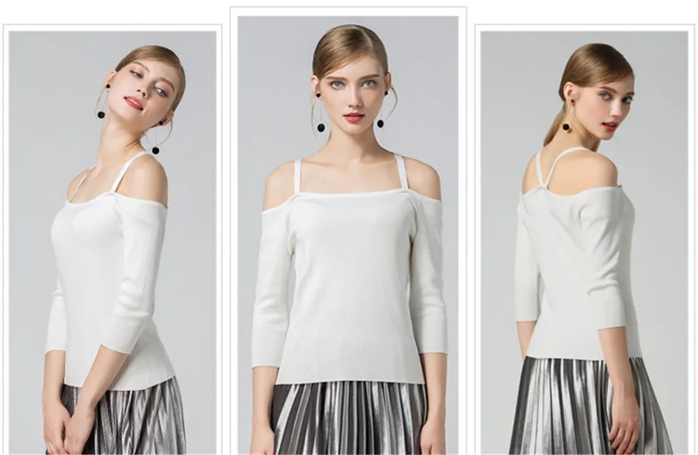 Fashion Autumn Sweater T shirt Cotton 2017 Long Sleeve Off Shoulder Sexy Women T-shirt White T Shirt Female Casual Fall Tops  (27)