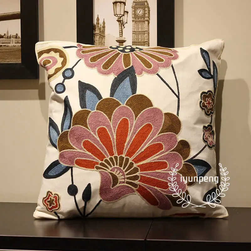

LeRadore 2018 New Luxury Pure Cotton Cushion Cover Embroidered Floral Design45cm*45cm Home Decor Pillow Case Throw Free Shipping