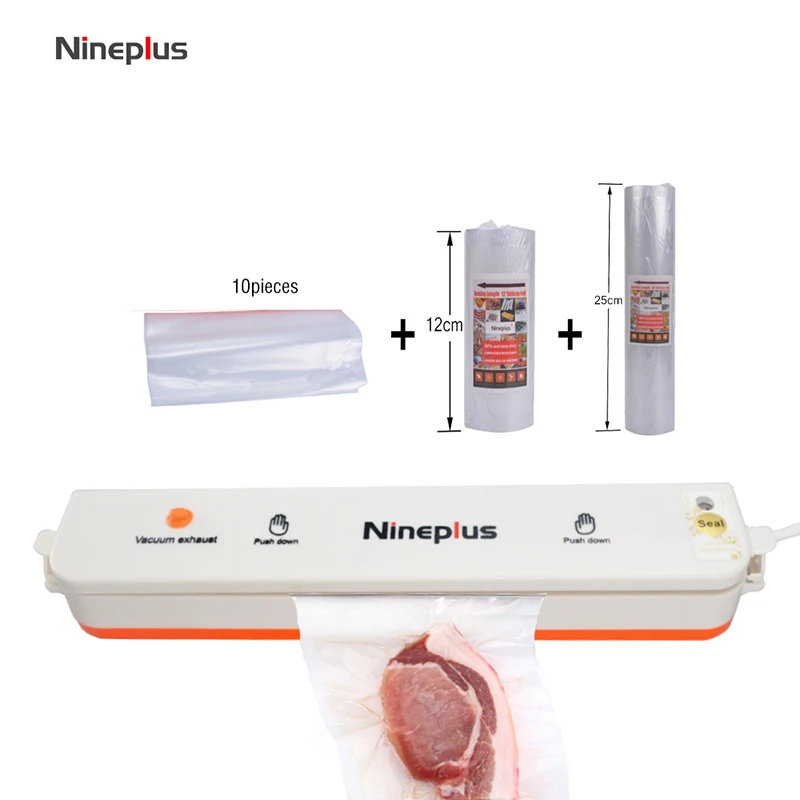 Comprar Nineplus sellador al vacío de alimentos de embalaje de la máquina de sellado incluyendo 10 piezas y bolsas de vacío bolsa de embalaje rollos 12 cm X 500 cm + 25 cm X 500 cm 45