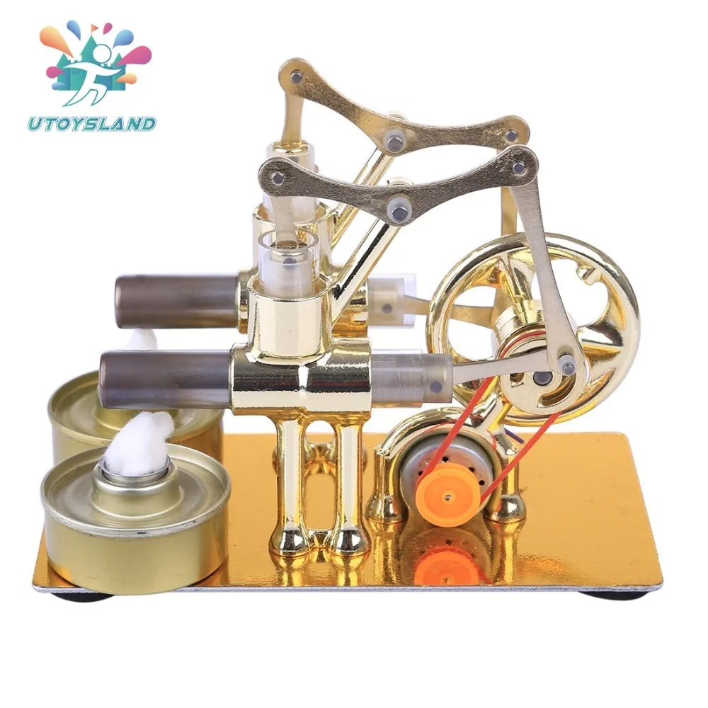 

Stirling Metal Hot Double Cylinder Bulb External Combustion Heat Steam Power Engine Model Physics Science Experiment Toy