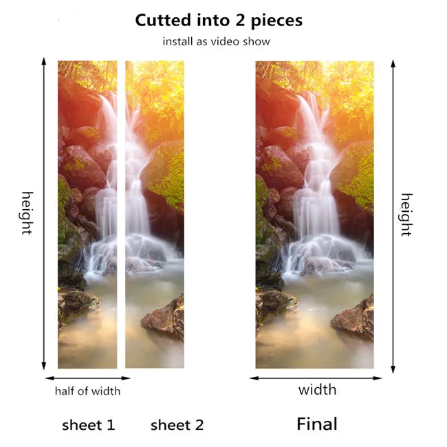 040-cutted into 2pcs 3D смешной пользовательский размер один кусок двери наклейки для гостиной поделки ПВХ самоклеющиеся обои деревянный ремонт дверей Декор наклейки - Цвет: 040-cutted into 2pcs