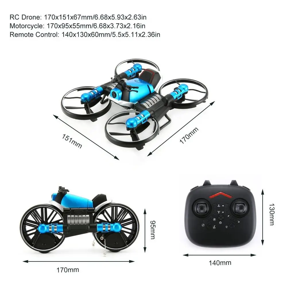 Unique H6 2-in-1 Folding RC Drone & Motorcycle Vehicle Multi-functional Folding Aircraft Vehicle 6-axis Quadcopter Toy