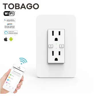 

US Double Wall Socket Outlet 15A Smart Life WiFi Control Alexa Google Home Voice Control