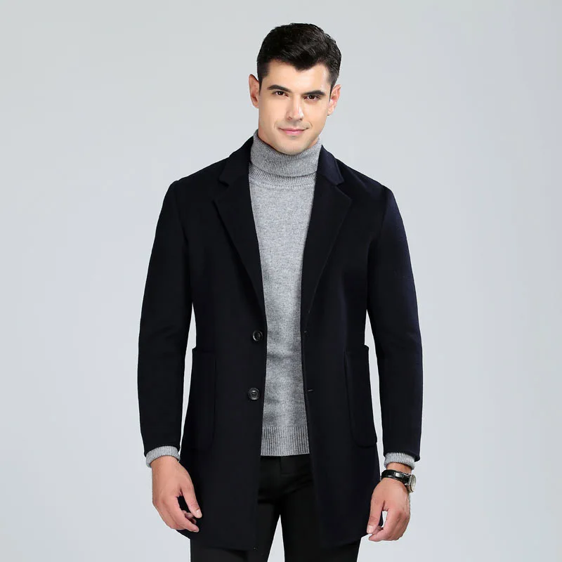 Высокое качество ручной работы двустороннее шерстяное пальто для мужчин 2018 новый стиль однобортный отложной воротник шерстяной Тренч