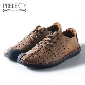 

Prelesty Men Causal Summer Sandals Microfiber Lace Up Anti-slip Hollow Out Slippers Beach Casual Water Shoes Fresh Breathable