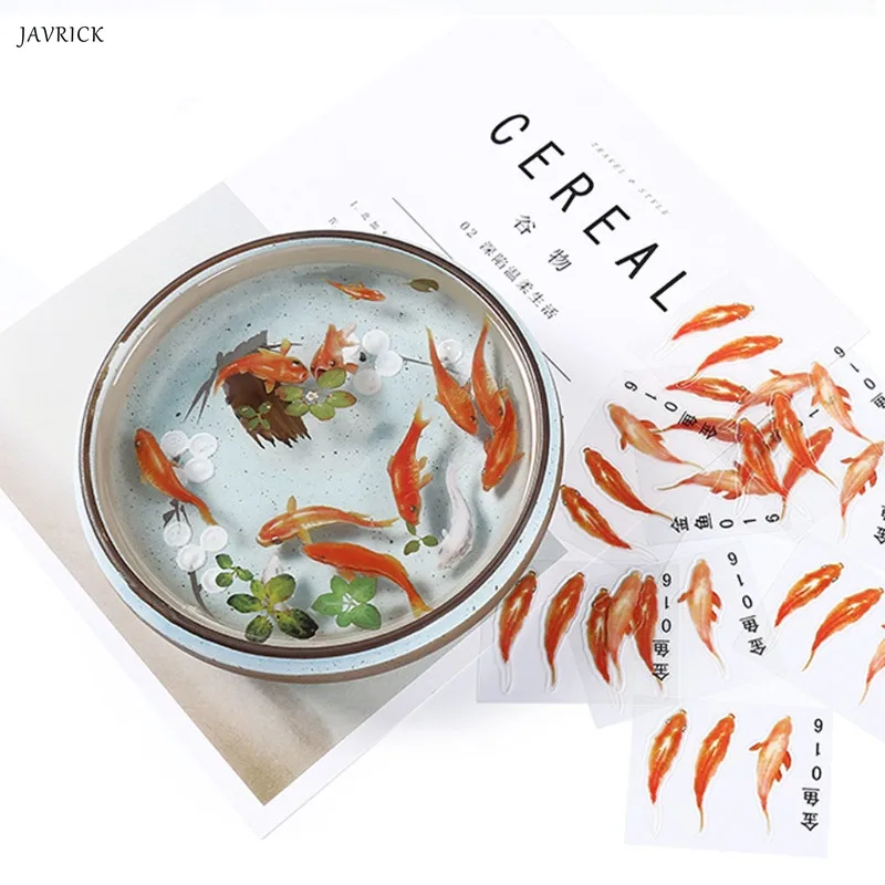 

5/10Pc 3D Green Leaf Real Goldfish Clear Water Grass Film Sticker For Resin Goldfish DIY Painting Jewelry Making Accessories