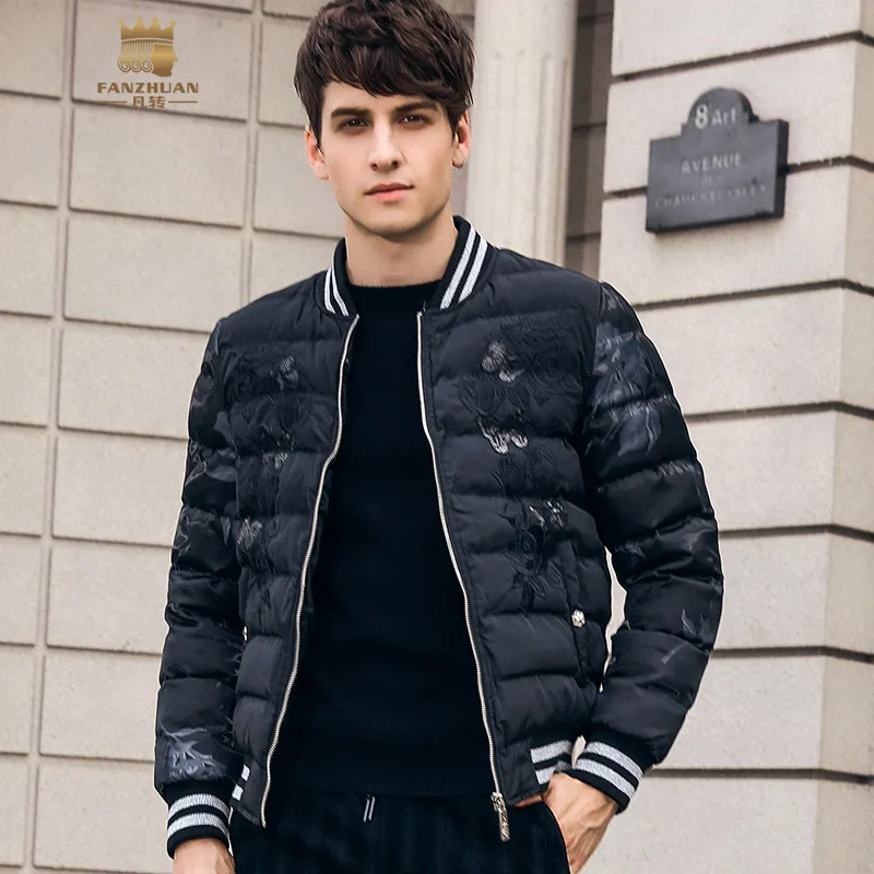 

FANZHUAN Free Shipping New 2018 new men's MALE warm slim black embroidery personality baseball collar cotton coat jacket 820070