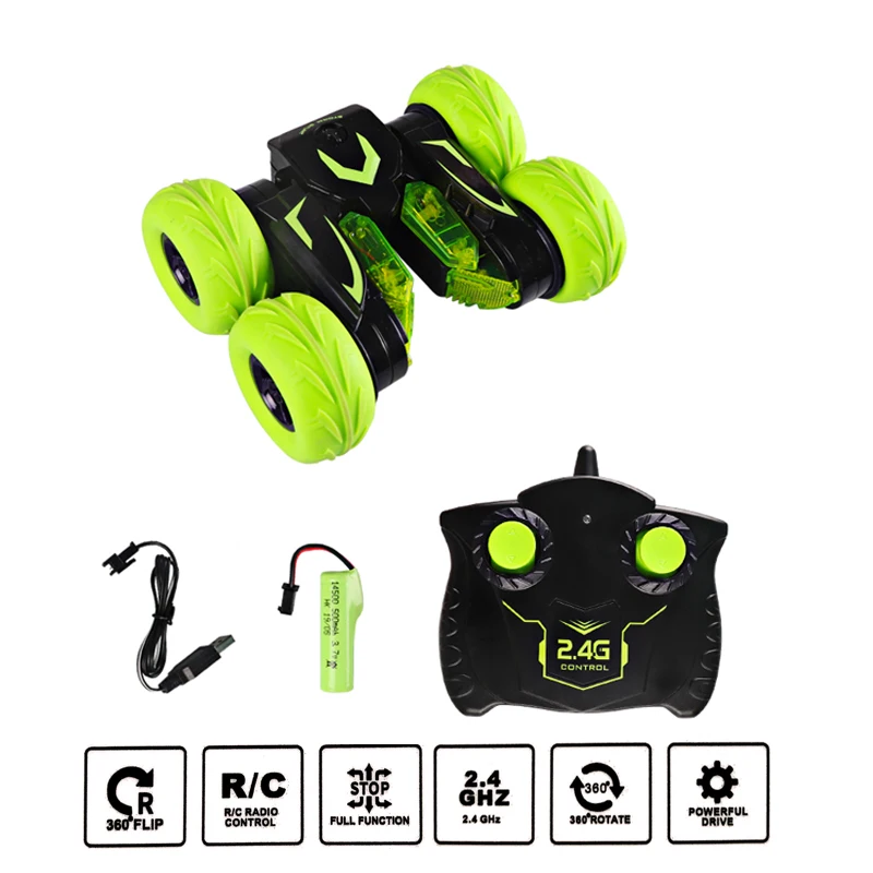 

RC Car 4CH Rock Crawler Car LED Light Stunt Truck Double-Side Roll High Speed Remote Control Off-Road Vehicle Buggy Model Toys